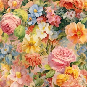Watercolor Assortment of Flowers and Florals in Soft Pastel Colors
