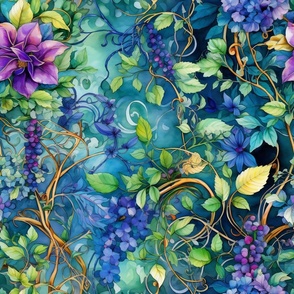 Watercolor Assortment of Flowers and Florals in Aqua Blue Colors