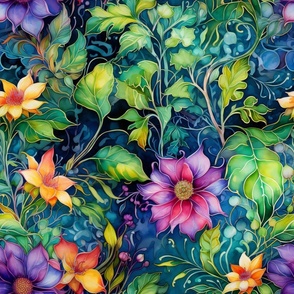 Watercolor Assortment of Flowers and Florals in Tropical Colors