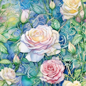 Watercolor Roses in Light Pink and White Flower Floral