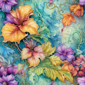 Watercolor Autumn Leaves, Flowers, and Florals in Vibrant Colors