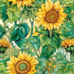 Watercolor Sunflowers in Yellow and White Flower Floral