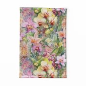 Watercolor Orchids in Pink and Yellow Flower Floral