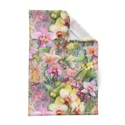 Watercolor Orchids in Pink and Yellow Flower Floral