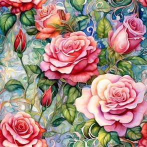 Watercolor Roses in Light Pink Flower Floral