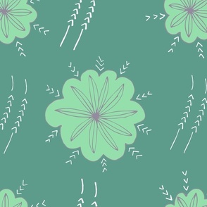 Sage green boho sunburst forest flowers