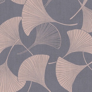 line art ginkgo leaves soft pink on grey, 24"