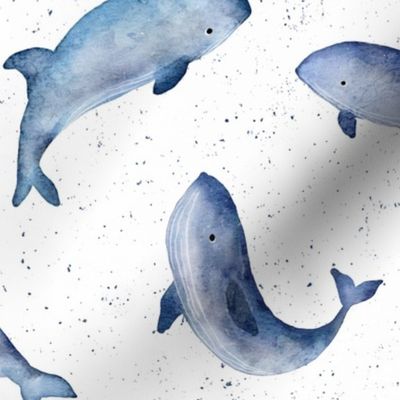 Watercolor indigo whale wallpaper