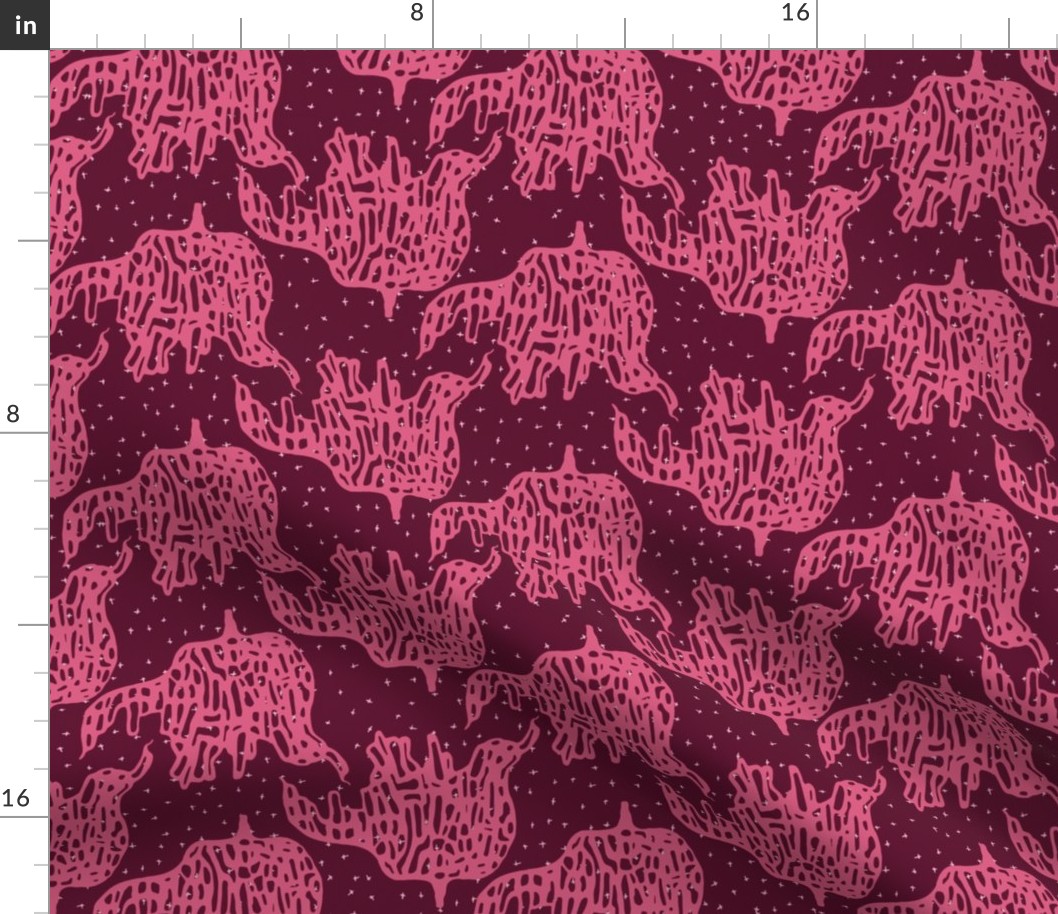 Hand-drawn organic coral reef - Fushia Pink on Burgundy