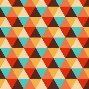 Retro triangles hexagons mosaic neon teal red brown