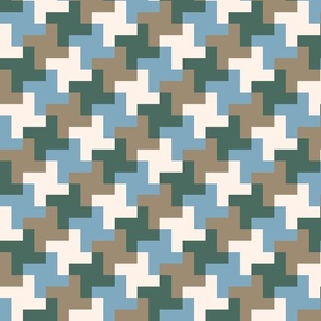 Retro houndstooth check pine green blue brown