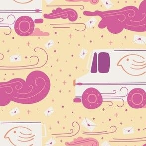 Cute Happy Mail Truck in Yellow and Pink