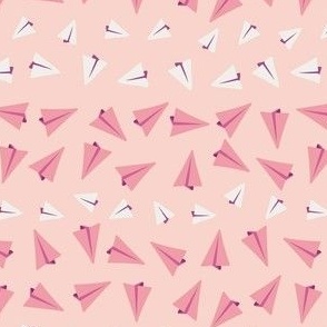 Cute Paper Airplanes in White and Pink on Peach