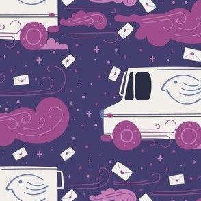 Cute Happy Mail Truck in Purple and Pink