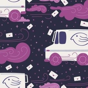 Cute Happy Mail Truck in Dark Purple and Pink