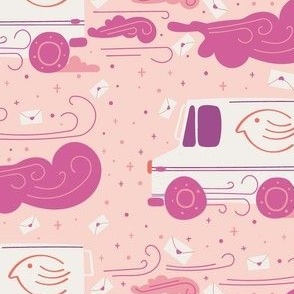 Cute Happy Mail Truck in Peach and Pink