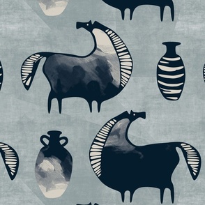 Abstract horses on grey