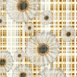 [Large] Country Side Tablecloth - Partial flowers Yellow Ochre