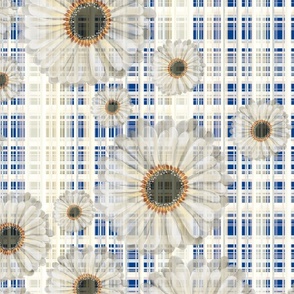 [Large] Country Side Tablecloth - Partial flowers on blue
