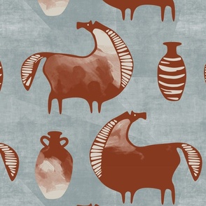 Abstract horses brown on grey