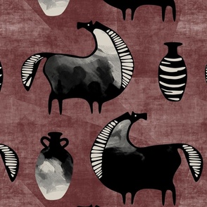 Abstract horses black on brown