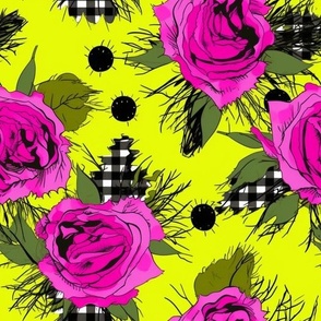 Fun Yellow and Pink Flowers and Gingham