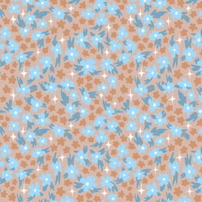 Blue Ditsy Flowerson Beige Background