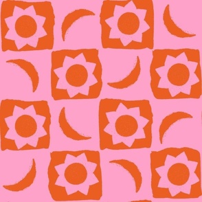 Checkerboard sun and moon (pink   orange)