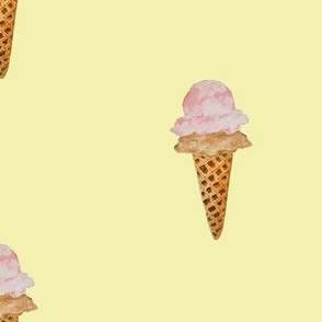 Large Watercolor Ice Cream in Waffle Cones with Pastel Yellow Background in One Direction