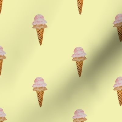 Medium Watercolor Ice Cream in Waffle Cones with Pastel Yellow Background in One Direction