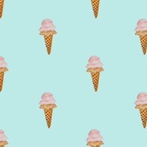 Medium Watercolor Ice Cream in Waffle Cones with Pastel Acqua background in One Direction