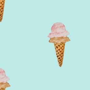 Large Watercolor Ice Cream in Waffle Cones with Pastel Acqua background in One Direction