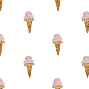 Medium Watercolor Ice Cream in Waffle Cones with White Background in One Direction