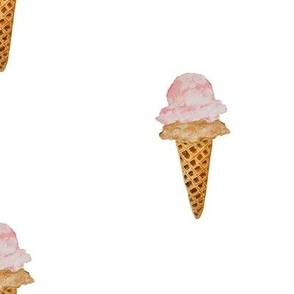 Large Watercolor Ice Cream in Waffle Cones with White Background in One Direction