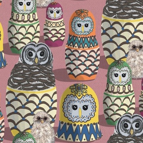 Owl Matryoshka dolls - pink - BIG
