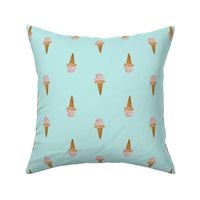 Medium Watercolor Ice Cream in Waffle Cones with Pastel Acqua background in Two Directions
