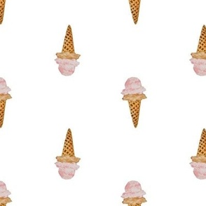 Medium Watercolor Ice Cream in Waffle Cones with White Background in Two Directions