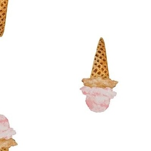 Large Watercolor Ice Cream in Waffle Cones with White Background in Two Directions