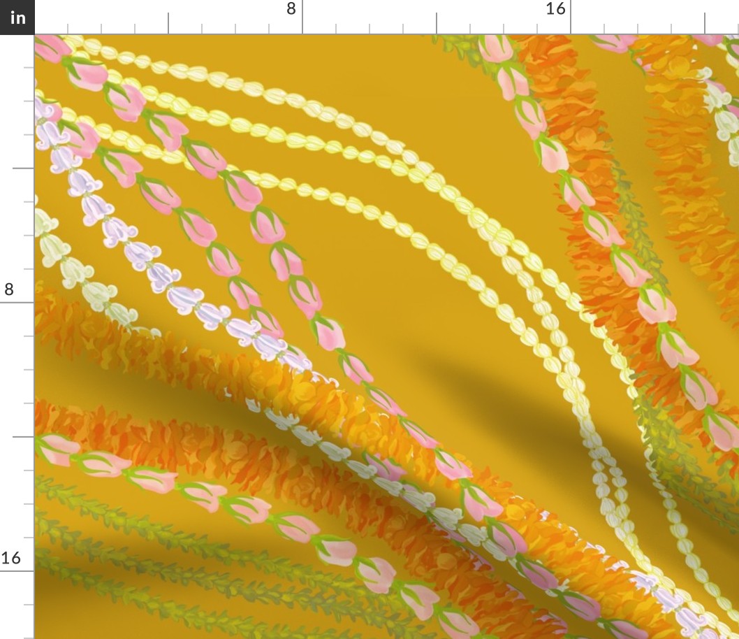 Diagonal Ilima crown flower lokelani pakalana pikake on mustard