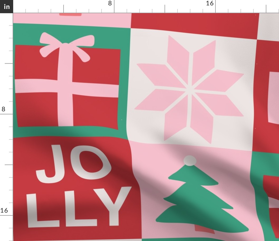 Big scale midcentury Christmas patchwork. Bauhaus Christmas geometric. Bold typography Christmas