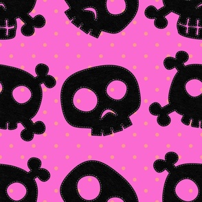 FELT-HALLOWEEN Pink and Black Halloween Skullies