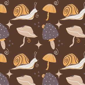 Snail and mushrooms - orange and brown