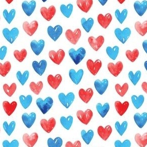 July 4th USA watercolor hearts patriotic independence day fabric white small scale