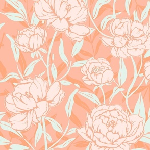 Peachy peonies on orange background