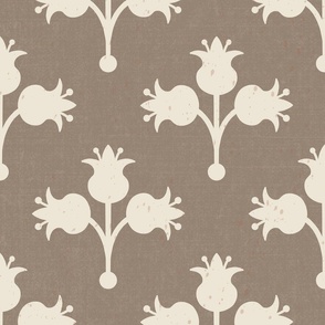 Ancient Pomegranates, Cream on Brown, 24-inch repeat