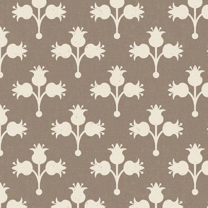 Ancient Pomegranates, Cream on Brown, 6-inch repeat