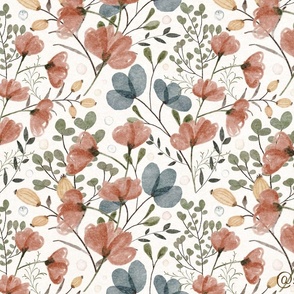 Whispering Florals: Delicate Watercolor Blossoms - Tranquil Botanical Fabric Design