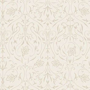 damask 02 - bone beige_ creamy white - traditional wallpaper
