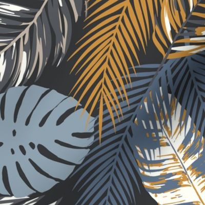 Jungle leaves retro dusted mustard blue Monstera