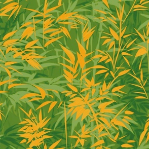 Bamboo forest in shades of vibrant green to yellow from light to dark